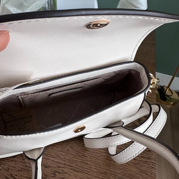 NEW! NWT Michael Kors Katya Small Flap Satchel Crossbody Purse Bag Ivory - Picture 6 of 11